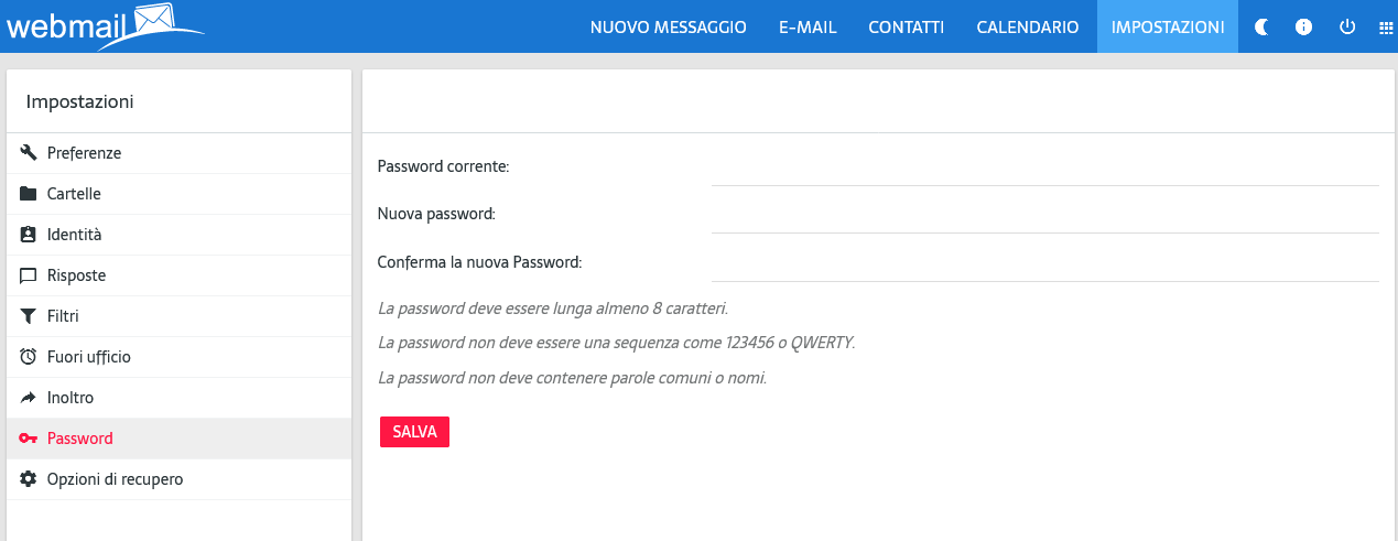 Modifica la password